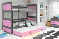 Veneti Dětská patrová postel s přistýlkou bez matrací 80x160 FERGUS - grafit / růžová