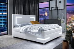 Veneti Čalouněná postel s osvětlením KAZIMA - 180x200, bílá + topper ZDARMA
