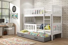 Veneti Dětská patrová postel s přistýlkou a matracemi 80x190 BRIGID - bílá / grafit