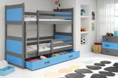 Veneti Dětská patrová postel s úložným prostorem bez matrace 90x200 FERGUS - grafit / modrá