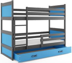 Veneti Dětská patrová postel s úložným prostorem bez matrace 80x190 FERGUS - grafit / modrá