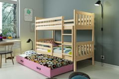 Veneti Dětská patrová postel s přistýlkou a matracemi 80x190 CHARIS - borovice / růžová