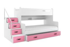Veneti Dětská patrová postel s úložným prostorem bez matrací 80x200 IDA 3 - bílá / růžová