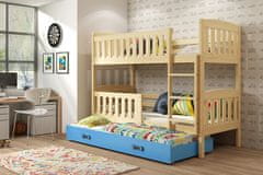 Veneti Dětská patrová postel s přistýlkou a matracemi 90x200 BRIGID - borovice / modrá