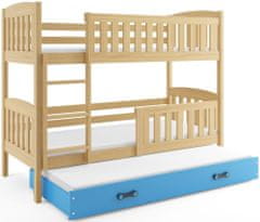 Veneti Dětská patrová postel s přistýlkou a matracemi 90x200 BRIGID - borovice / modrá