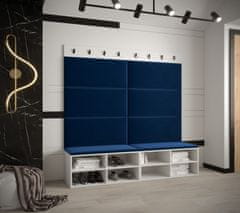 Veneti Široký botník s čalouněnými panely HARRISON - bílý, modré panely