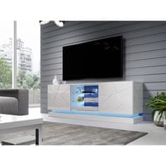 Veneti Televizní stolek s LED modrým osvětlením 160 cm LIMA - bílý / lesklý bílý