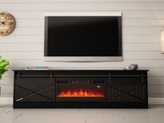 Veneti Televizní stolek s elektrickým krbem MITSUKO - černý / lesklý černý