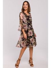 Style Stylove Dámské květované šaty Iseulon S214 černo-růžová XL