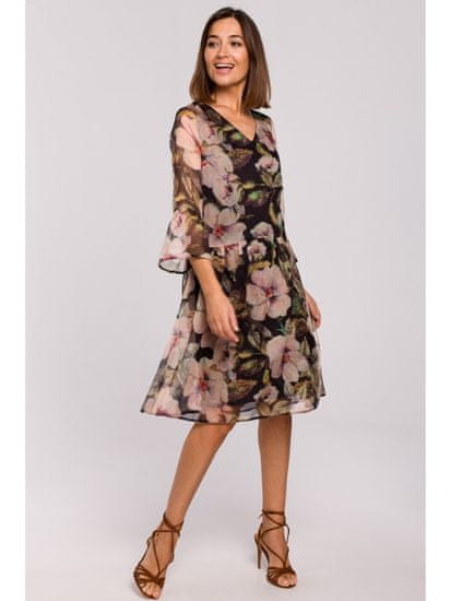 Style Stylove Dámské květované šaty Iseulon S214 černo-růžová