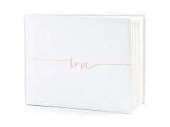 PartyDeco Svatební kniha s růžovým nápisem "LOVE" - bílá (1 ks)