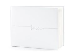 PartyDeco Svatební kniha se stříbrným nápisem "LOVE" - bílá (1 ks)