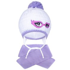 NEW BABY Zimní dětská pletená čepička se šálou fialová, vel. 104 (3-4r)