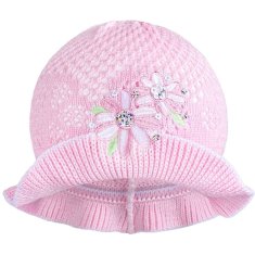 NEW BABY Pletený klobouček růžovo-bílý, vel. 104 (3-4r)