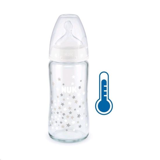 Manuka Health Skleněná kojenecká láhev NUK FC s kontrolou teploty 240 ml bílá