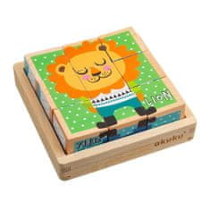 AKUKU Skládací edukační dřevěné kostky v krabičce ZOO 9 ks