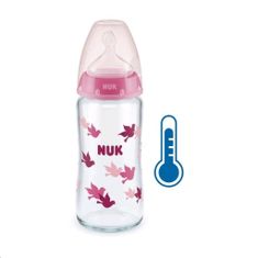 Manuka Health Skleněná kojenecká láhev NUK FC s kontrolou teploty 240 ml růžová