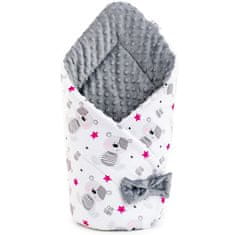 NEW BABY Oboustranná zavinovačka z Minky 75x75 cm teddy šedá hvězdičky růžové