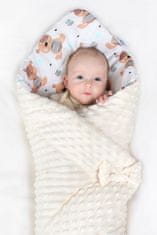 NEW BABY Oboustranná Zavinovačka z Minky 75x75 cm teddy šedá hvězdičky tyrkysové