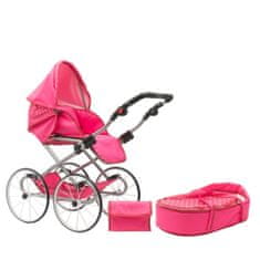 NEW BABY Dětský Retro kočárek pro panenky 2v1 Anetka růžový s puntíky