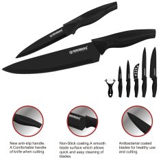 Herzberg  Sada 5 kusů nožů potažených mramorem – černá