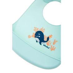 AKUKU Nastavitelný dětský silikonový bryndák s kapsičkou velryba mátový