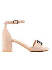 Amiatex Módní dámské sandály hnědé na širokém podpatku, odstíny hnědé a béžové, 36