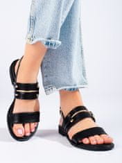 Amiatex Komfortní dámské černé sandály bez podpatku + Ponožky Gatta Calzino Strech, černé, 36