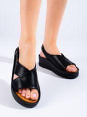 Amiatex Zajímavé dámské sandály černé na klínku, černé, 36