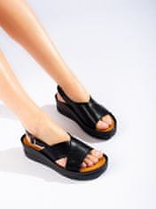 Amiatex Zajímavé dámské sandály černé na klínku, černé, 36