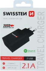 SWISSTEN síťový adaptér smart ic 2x usb 2,1a power černý