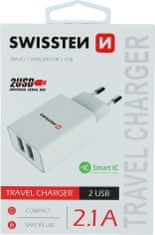 SWISSTEN síťový adaptér smart ic 2x usb 2,1a power bílý