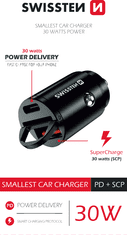 SWISSTEN cl adaptér power delivery usb-c + super charge 3.0 30w nano černý