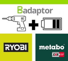 Badaptor AKU adaptér nářadí RYOBI ONE+ 18V na aku baterii METABO 18V/CAS 18V