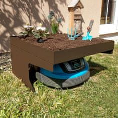 MCW Garáž pro robotické sekačky s boxem na květináče G60, střešní přístřešek pro sekačky na trávu, kovový 37x60x70cm ~ hnědý