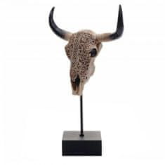 MCW Dekorativní stojící figurka kravská lebka D30, hlava býka hlava býka hlava krávy trofej s trivalem, polyresin 47x30x12cm