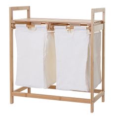 MCW Koš na prádlo B83, Třídič prádla Koš na prádlo Koš na prádlo, bambus 2 přihrádky 74x64x33cm 70l ~ bílý