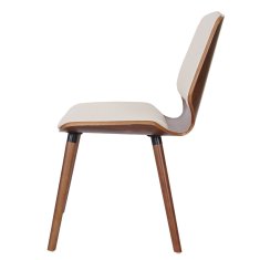 MCW Sada 6 židlí do jídelny B16, dřevěný ohýbaný retro design vzhled ořechu ~ imitace kůže krémová