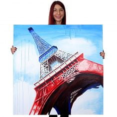 MCW Olejomalba Eiffelova věž Tricolore, 100% ručně malovaná nástěnná malba XL, 100x100cm