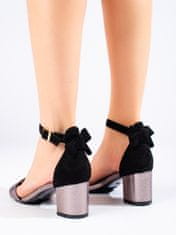 Amiatex Módní dámské černé sandály na širokém podpatku, černé, 36