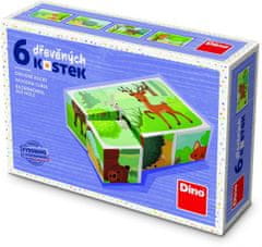Dino Kostky kubus Lesní zvířátka dřevo 6ks v krabičce 12,5x8,5x4cm