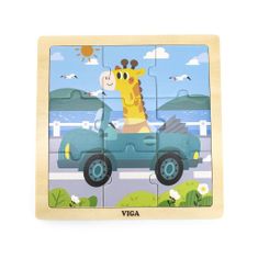 Viga Dřevěné puzzle pro nejmenší 9 ks Auto