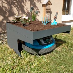 MCW Garáž pro robotické sekačky s boxem na květináče G60, střešní přístřešek pro sekačky na trávu, kovový 37x60x70cm ~ antracitová barva