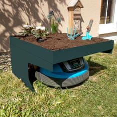 MCW Garáž pro robotické sekačky s boxem na květináče G60, střešní přístřešek pro sekačky na trávu, kovový 37x60x70cm ~ zelený