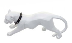 MCW Dekorativní figurka leopard D36, socha velké kočky, polyresin, vnitřní/venkovní, 45x20x11cm ~ bílá matná s obojkem