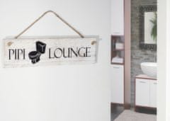 MCW Nástěnná cedule pee-pee lounge, dekorativní cedule dřevěná cedule, ošuntělý vzhled 11x43x1cm bílá