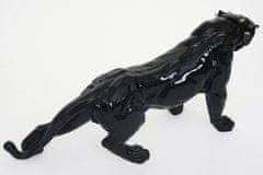 MCW Dekorativní figurka leopard 59cm, polyresinová socha pantera, vnitřní/venkovní ~ vysoce lesklá černá s obojkem
