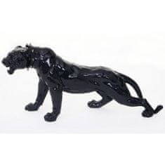 MCW Dekorativní figurka leopard 59cm, polyresinová socha pantera, vnitřní/venkovní ~ vysoce lesklá černá s obojkem