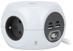 Solight prodlužovací přívod kostka, 3 zásuvky, 4× USB + Wireless 10W, 1,5m, 3x1,5mm2, bílý, PP146USBW - použité