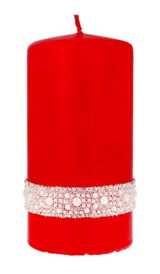 Artman Crystal Pearl Cylinder Medium Red Dekorativní svíčka